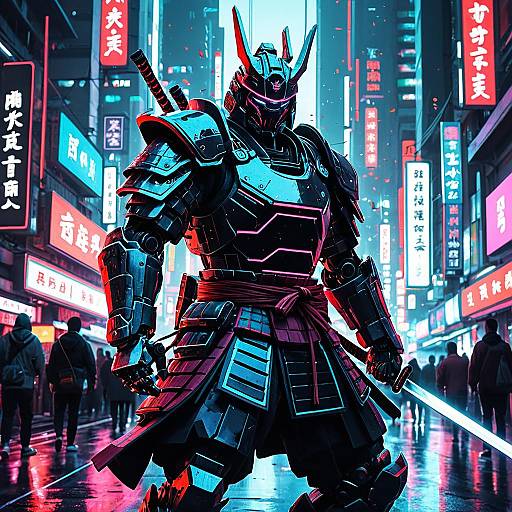 Robotic Samurai in Neon City