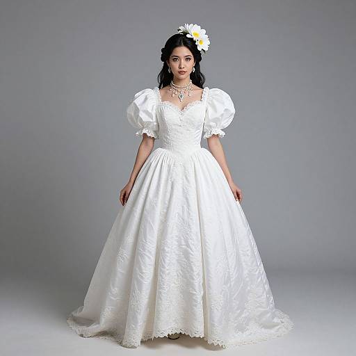 Elegant Woman in White Fancy Frock