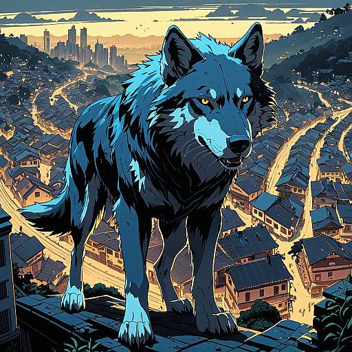 Giant Magical Wolf Over Ouro Preto City