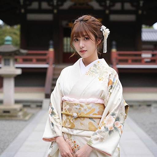 Elegant Asian Woman in Silk Kimono