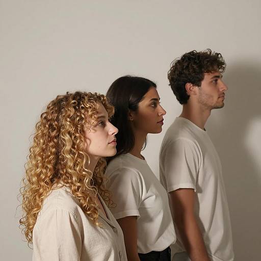 Three People in Profile Against Wall