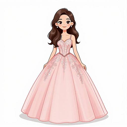 Smiling Woman in Romantic Pink Gown