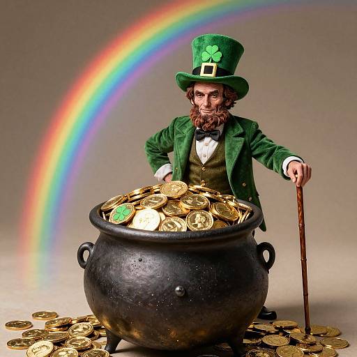 Abraham Lincoln Leprechaun with Gold Cauldron