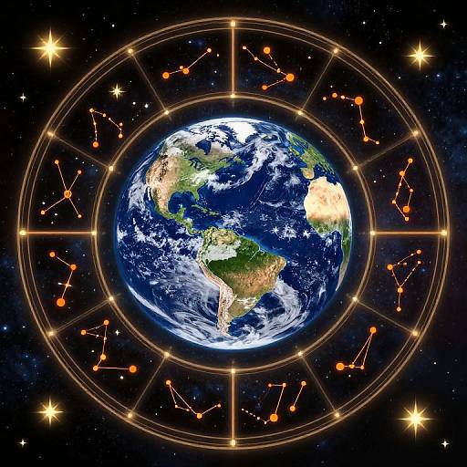 Earth Centered Zodiac Wheel Illustration