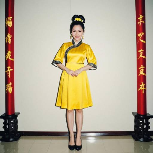Stylish Woman in Yellow Dress Costume