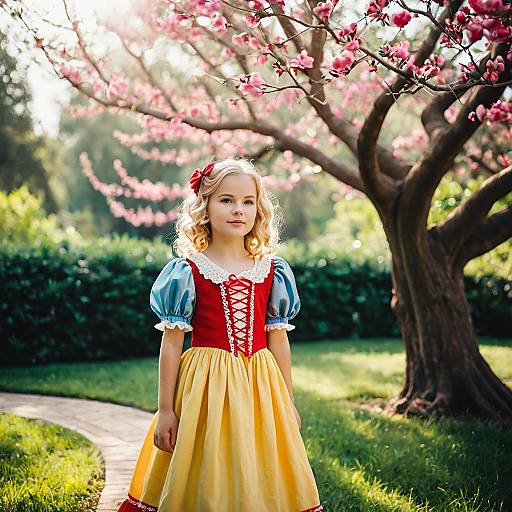 Girl in Snow White Costume in Garden