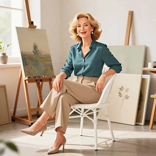 Elegant Middle-Aged Woman in Art Studio