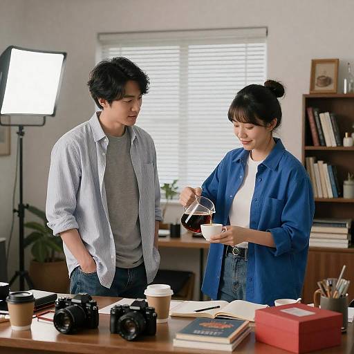 Casual Coffee Moment in Cluttered Room