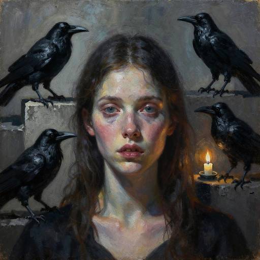 Intricate Surrealist Portrait with Crows