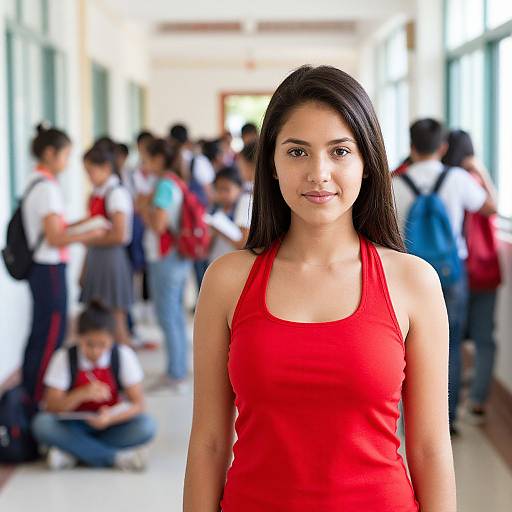 Confident Young Woman in School Hallway