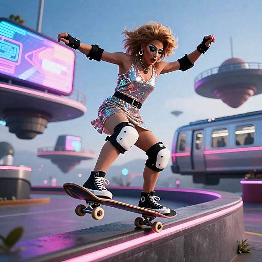 Sequined Drag Queen Skate Ledge Grind