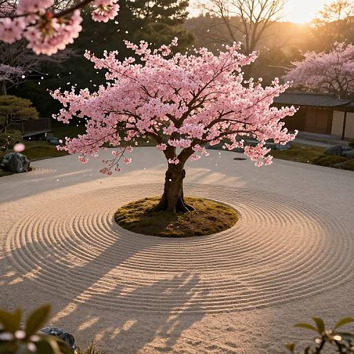 Serene Japanese Zen Garden Sunset