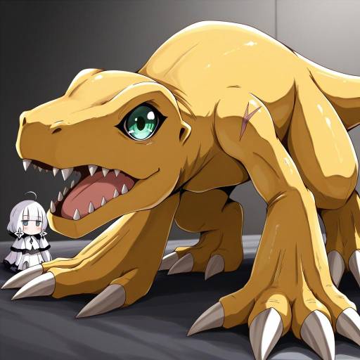Illustration of Agumon, digimon in the style of Aikawa ryou