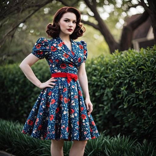 Woman in Classic 1940s Vintage Floral Dress