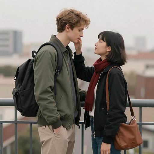 Romantic Balcony Moment of a Young Couple