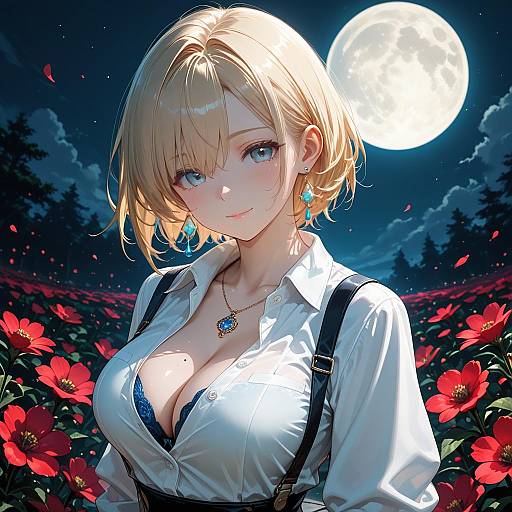 Blonde Woman with Jewelry Under Full Moon