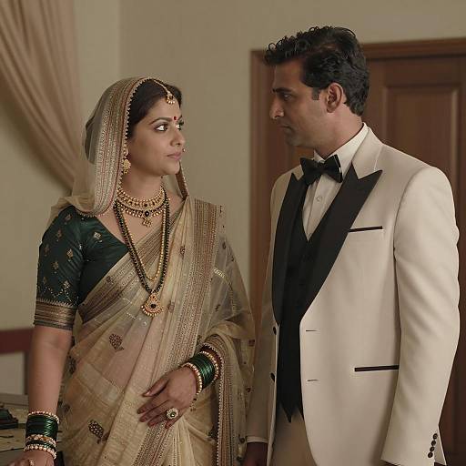 Intense Gaze of Elegantly Dressed Couple