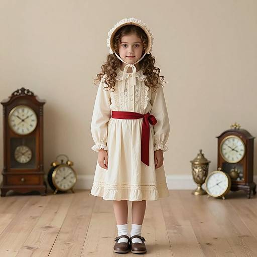 Vintage Portrait of Girl in Cream Dress