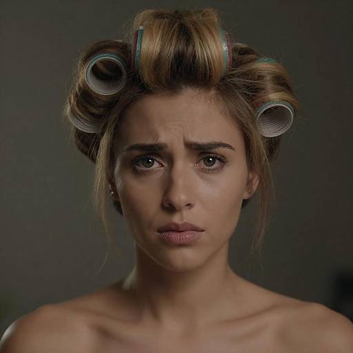 Woman with Curled Hair and Serious Expression