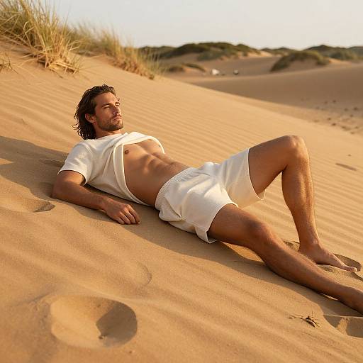 Stylish Man on Beach at Golden Hour