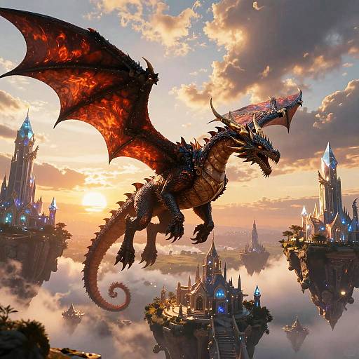 Majestic Dragon Over Fantasy Kingdom