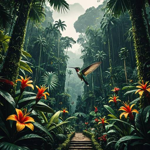 Ornate Hummingbird in Tropical Rainforest