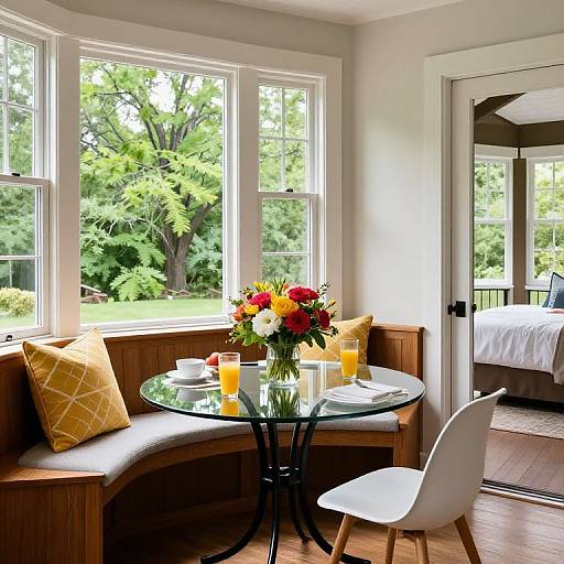 Cozy Breakfast Nook with Floral View
