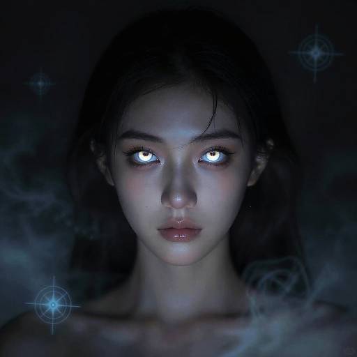 Surreal Portrait with Glowing Cat Eyes