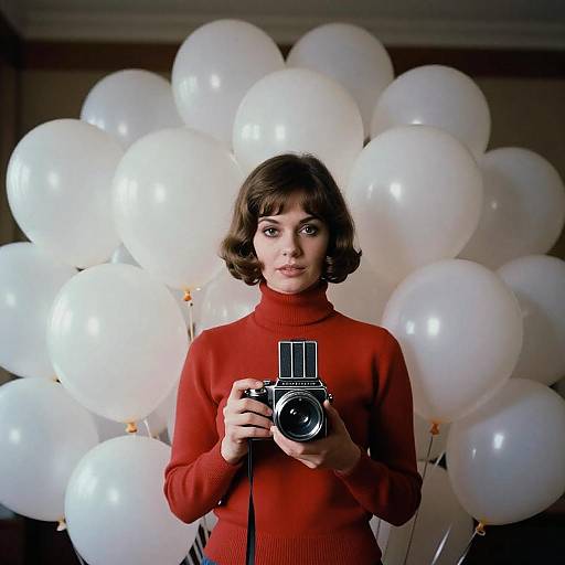 60s Cinematic Fashion Portrait with Balloons