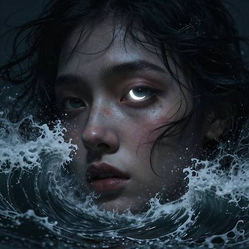 Abstract Face Amid Stormy Waves