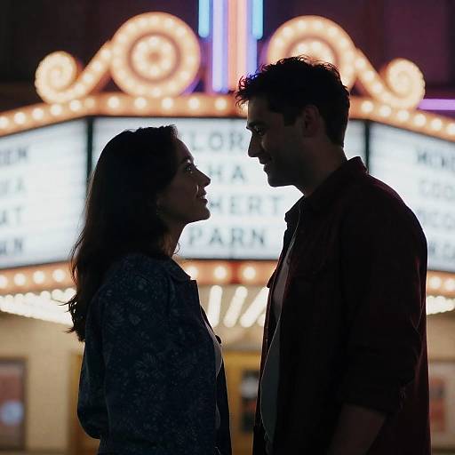 Romantic Silhouette Against Neon Lights