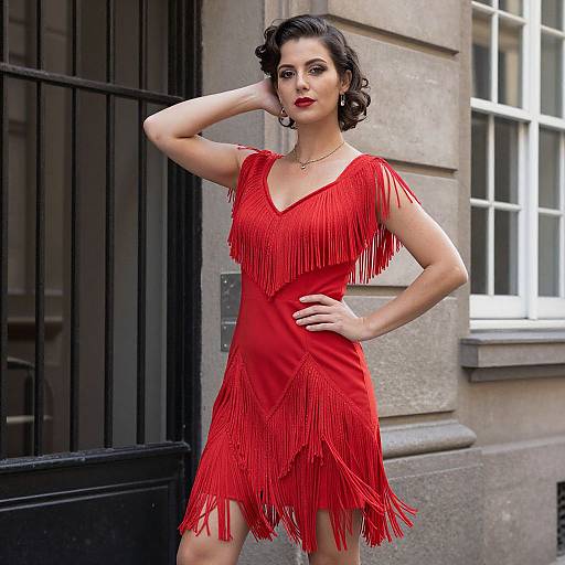 Elegant Red Fringe Flapper Dress