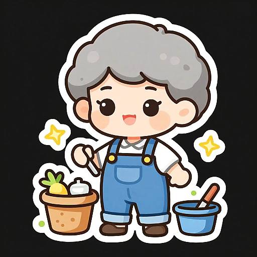 Chibi Gardener Grandma Cartoon Character