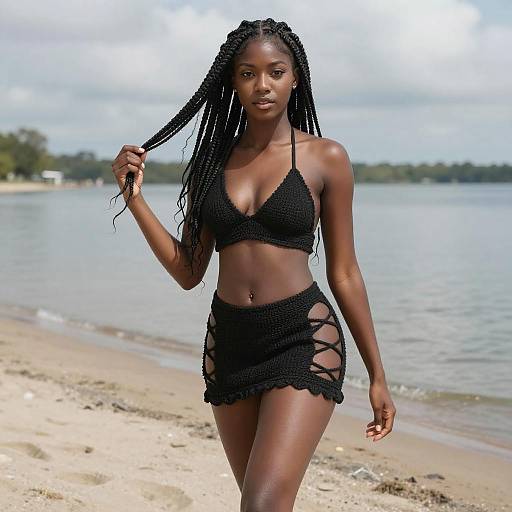 Confident Woman on Sandy Beach