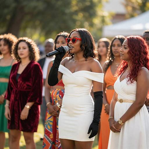Sunlit Outdoor Serenade in White Dress
