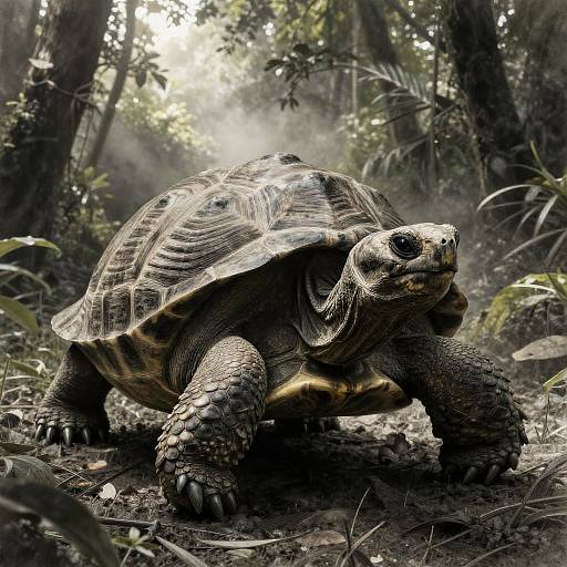 Ancient Wise Tortoise in Rainforest
