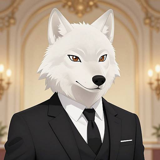 Anthropomorphic White Wolf in Formal Suit