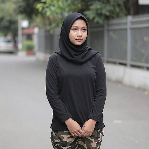 Asian Woman in Black Hijab Outdoors