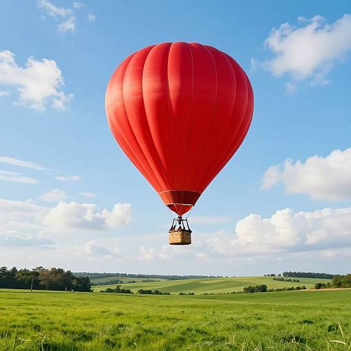 Chubby Red Hot Air Balloon Over Countryside