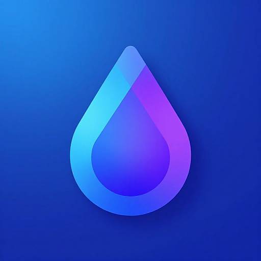 Digital graphic of a glowing, gradient blue-purple water droplet against a dark blue background, with smooth, three-dimensional shading.