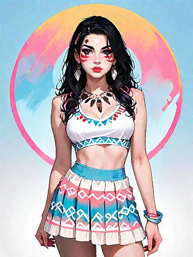 Tribal Style Young Woman Full Body Portrait