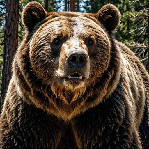 Colossal Grizzly Bear Close-Up in Pine Forest