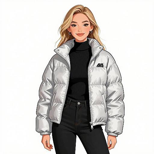 Sporty Urban Woman in Silver Puffer