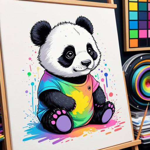 Chibi Panda Cub in Vibrant Art Studio