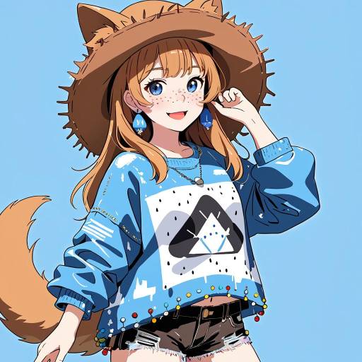 Stylish Cowgirl Character in Blue Background Stylish Cowgirl Character in Blue Background