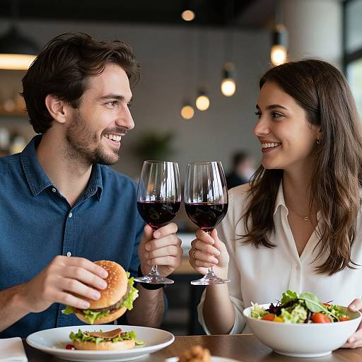 Couple Toasting with Wine at Restaurant