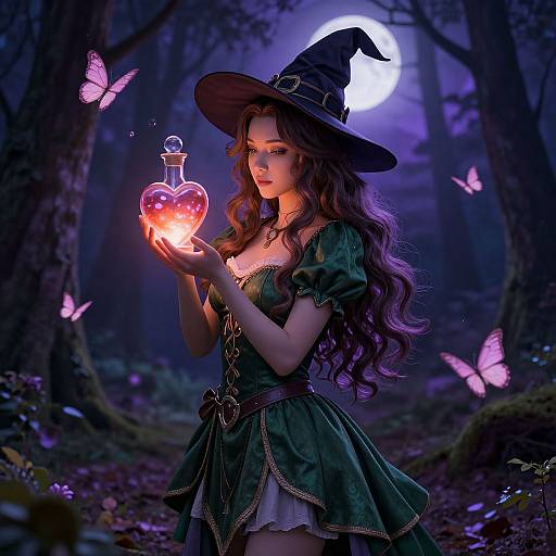 Valentine's Witch in Moonlit Forest