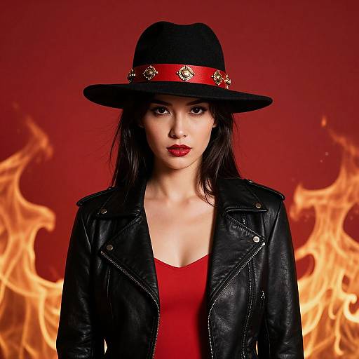 Bold Woman in Fiery Red Frame