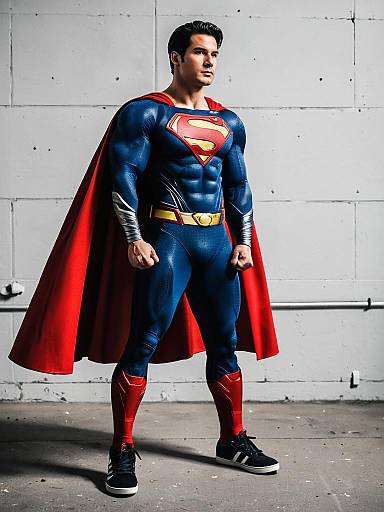 Man in Realistic Superman Costume with Muscles
