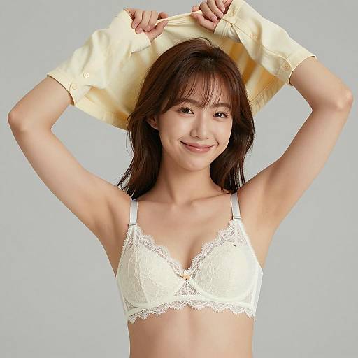 Smiling Asian Woman in Lace Bra